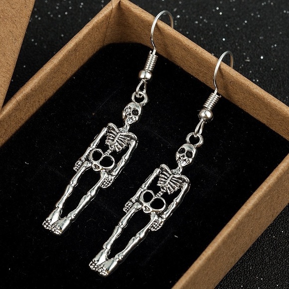 Any 4/$25! Antiqued Silver Skeleton Dangle Earrings - Picture 2 of 8